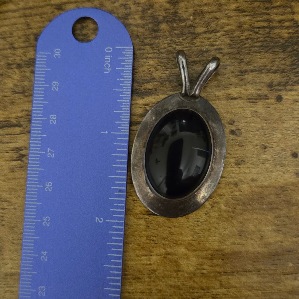Vintage Robert Nillson Signed Sterling Silver & Black Onyx Modernist Pendant - Picture 5 of 16